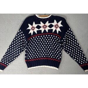 Lizwear Ski Petite Sweater Women’s Size S Fleur De Lis AOP Winter Holiday Cozy